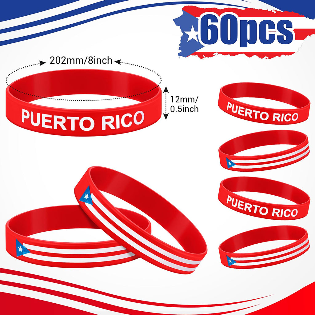 Leitee 60 Pack Puerto Rico Silicone Wristbands - Bulk Party Favors, Flag Souvenirs, Patriotic Bracelets