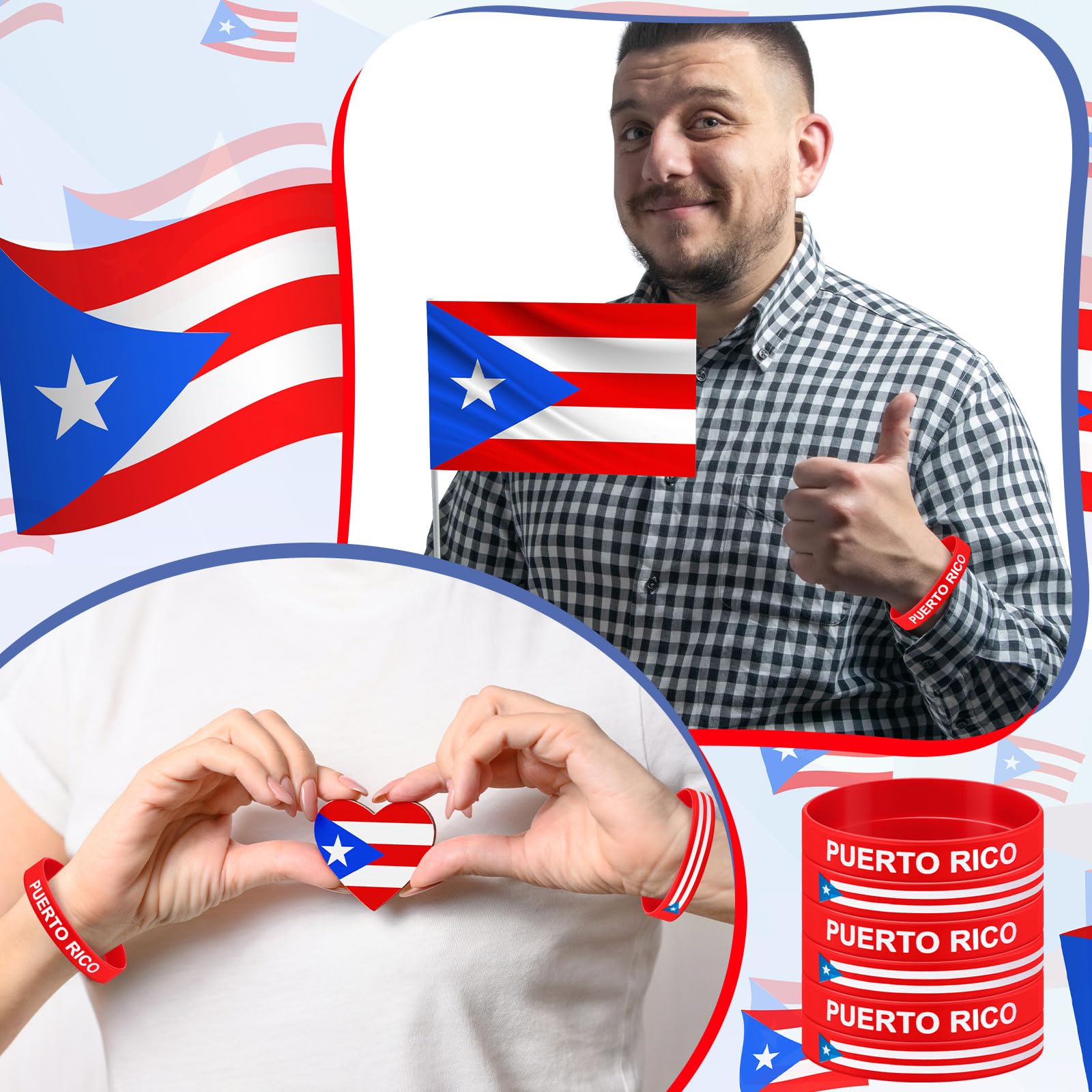 Leitee 60 Pack Puerto Rico Silicone Wristbands - Bulk Party Favors, Flag Souvenirs, Patriotic Bracelets