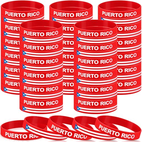 Leitee 60 Pack Puerto Rico Silicone Wristbands - Bulk Party Favors, Flag Souvenirs, Patriotic Bracelets
