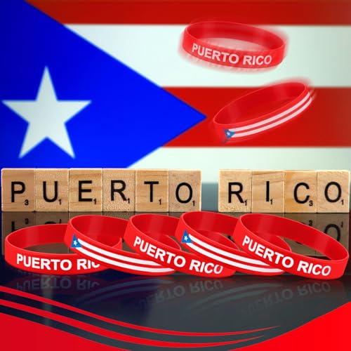 Leitee 60 Pack Puerto Rico Silicone Wristbands - Bulk Party Favors, Flag Souvenirs, Patriotic Bracelets