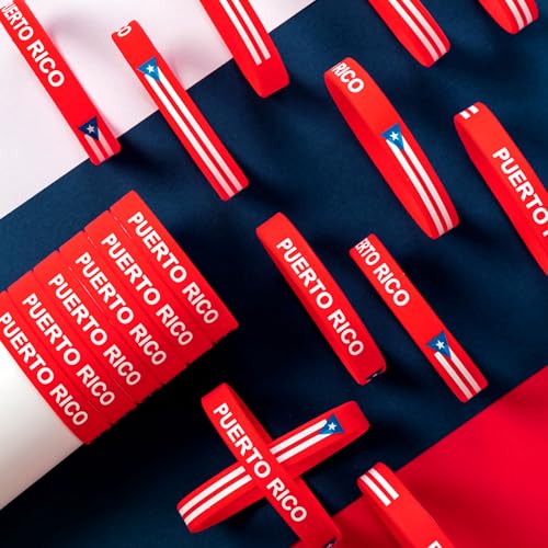 Leitee 60 Pack Puerto Rico Silicone Wristbands - Bulk Party Favors, Flag Souvenirs, Patriotic Bracelets