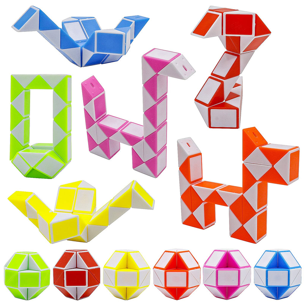 LENDOD 12-Pack Mini Fidget Snake Cubes – 24-Block Twist Puzzle Toys for Kids, Party Bag Fillers, 6 Color Combos