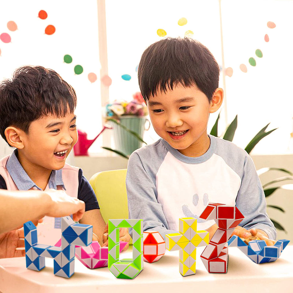 LENDOD 12-Pack Mini Fidget Snake Cubes – 24-Block Twist Puzzle Toys for Kids, Party Bag Fillers, 6 Color Combos