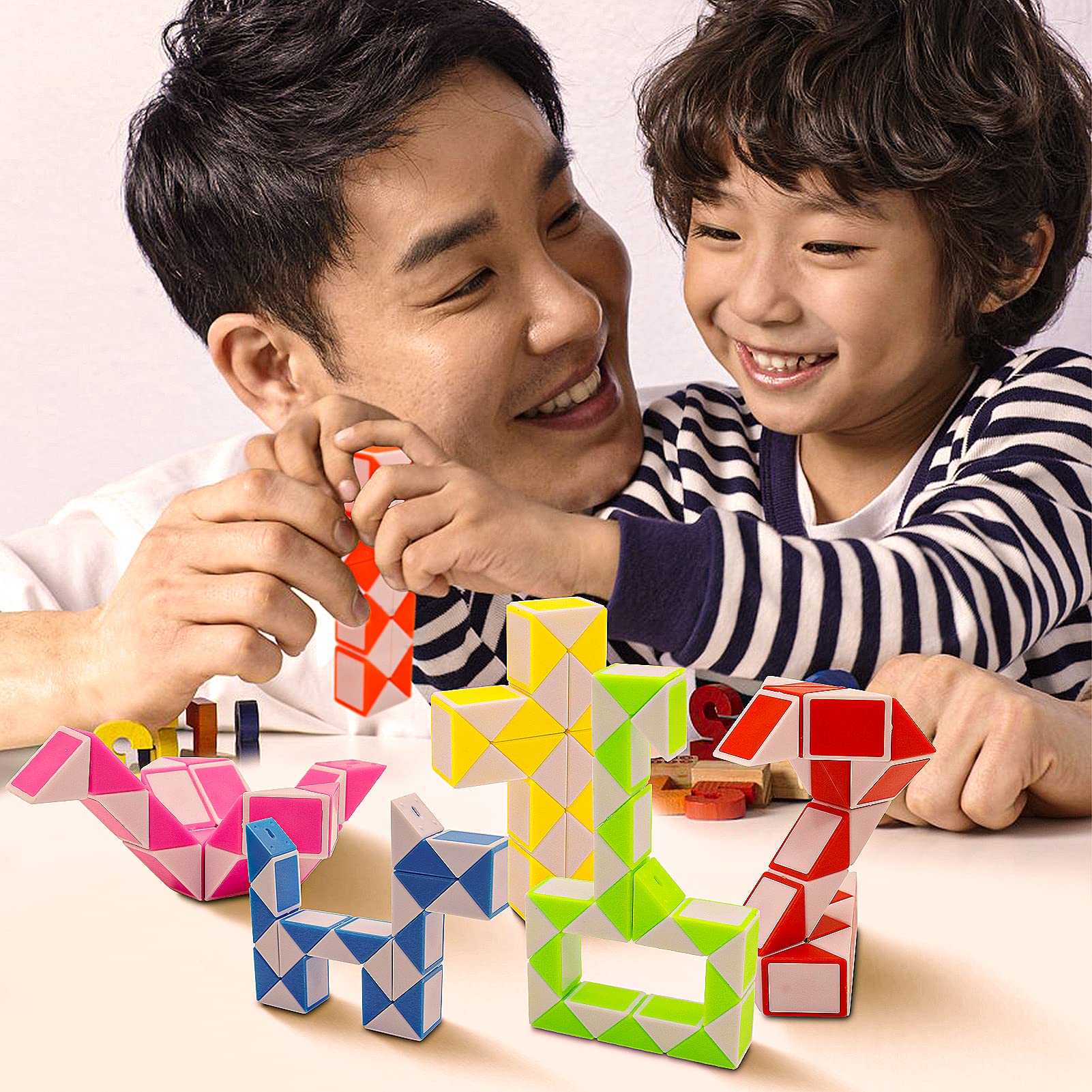 LENDOD 12-Pack Mini Fidget Snake Cubes – 24-Block Twist Puzzle Toys for Kids, Party Bag Fillers, 6 Color Combos