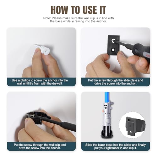 Lenink 2 Pack Lightsaber Wall Mount - Black ABS Holder for 1-Inch Blades, Includes Hardware