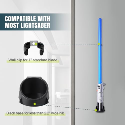 Lenink 2 Pack Lightsaber Wall Mount - Black ABS Holder for 1-Inch Blades, Includes Hardware