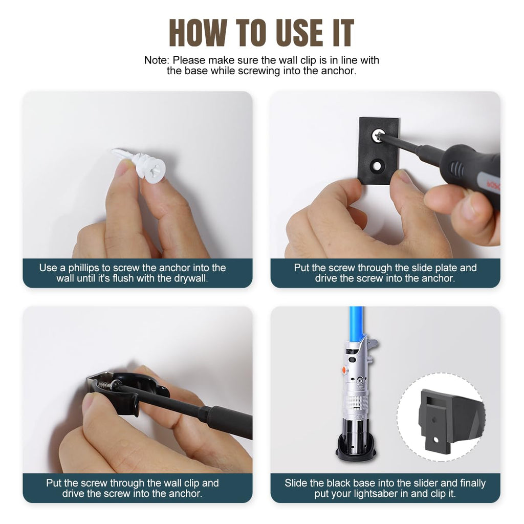 Lenink 2 Pack Lightsaber Wall Mount - Black ABS Holder for 1-Inch Blades, Includes Hardware