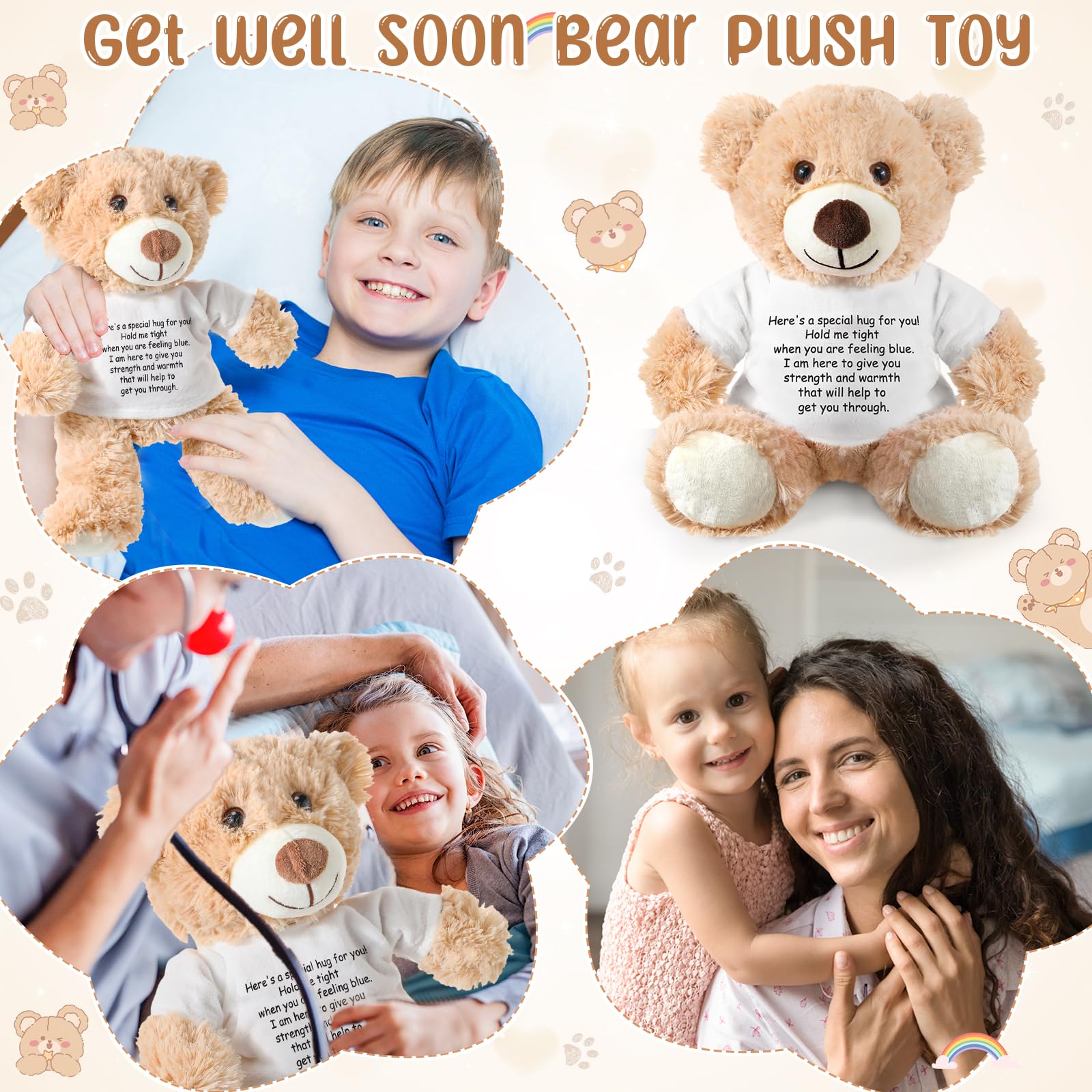 Lenwen Khaki Comfort Bear – Get Well Soon & Sympathy Plush Gift with Inspirational Shirt