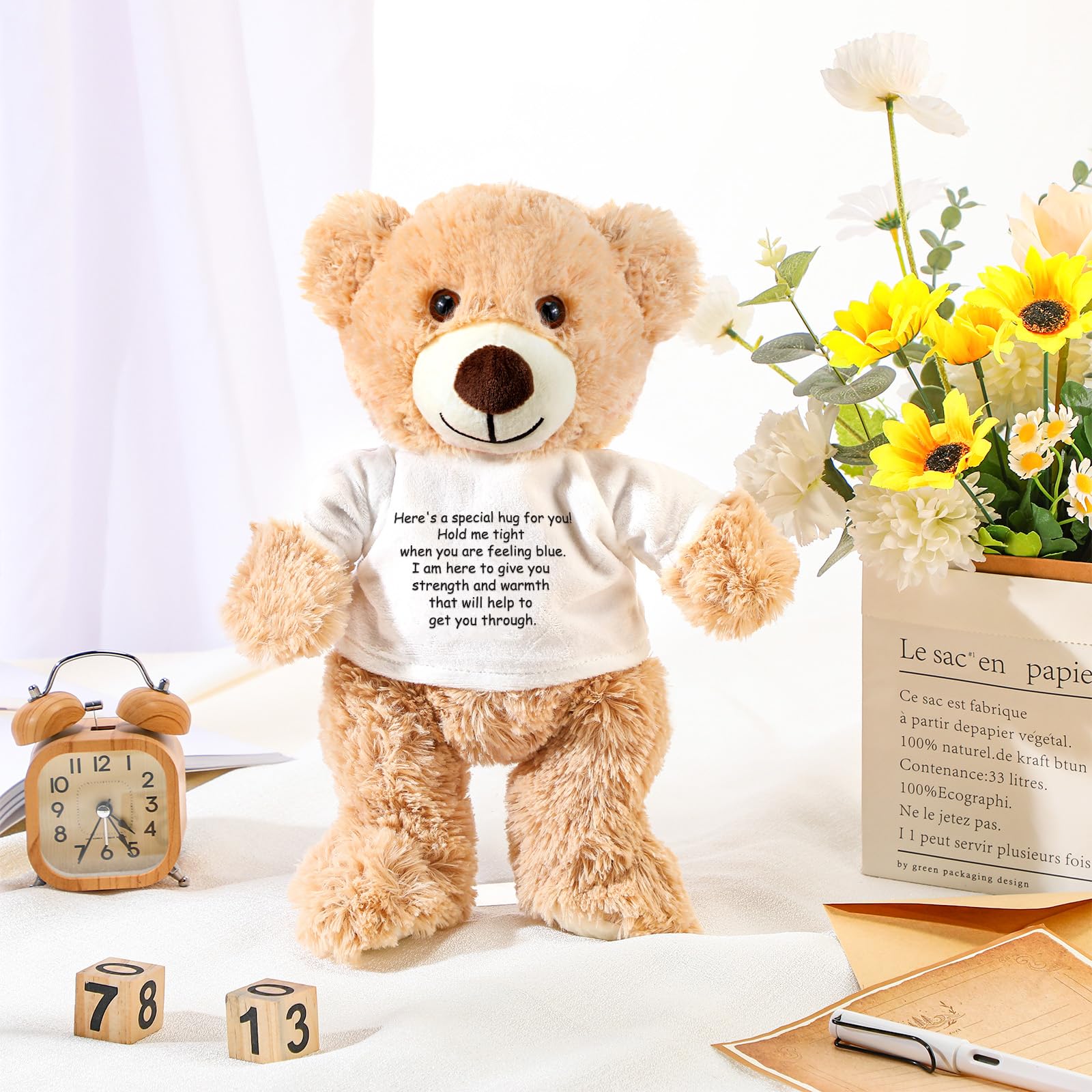 Lenwen Khaki Comfort Bear – Get Well Soon & Sympathy Plush Gift with Inspirational Shirt