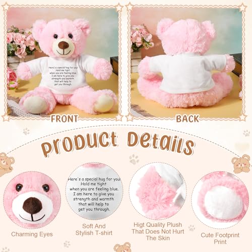 Lenwen Pink Get Well Soon Bear with Comforting Shirt Plush for Sympathy Gift 35 cm