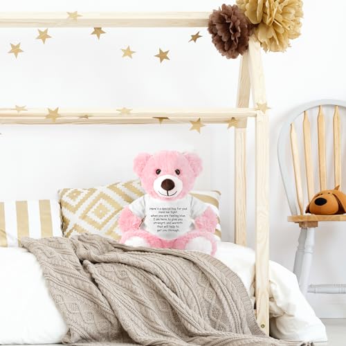 Lenwen Pink Get Well Soon Bear with Comforting Shirt Plush for Sympathy Gift 35 cm