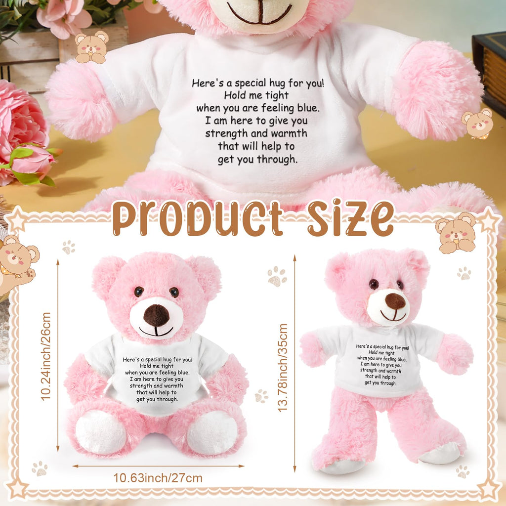 Lenwen Pink Get Well Soon Bear with Comforting Shirt Plush for Sympathy Gift 35 cm