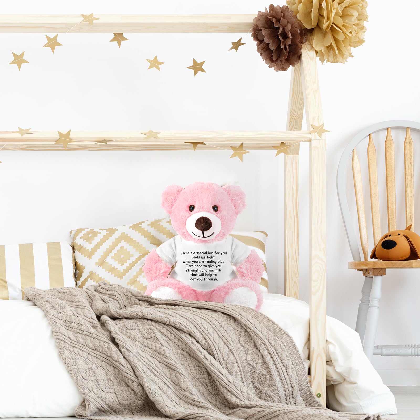 Lenwen Pink Get Well Soon Bear with Comforting Shirt Plush for Sympathy Gift 35 cm