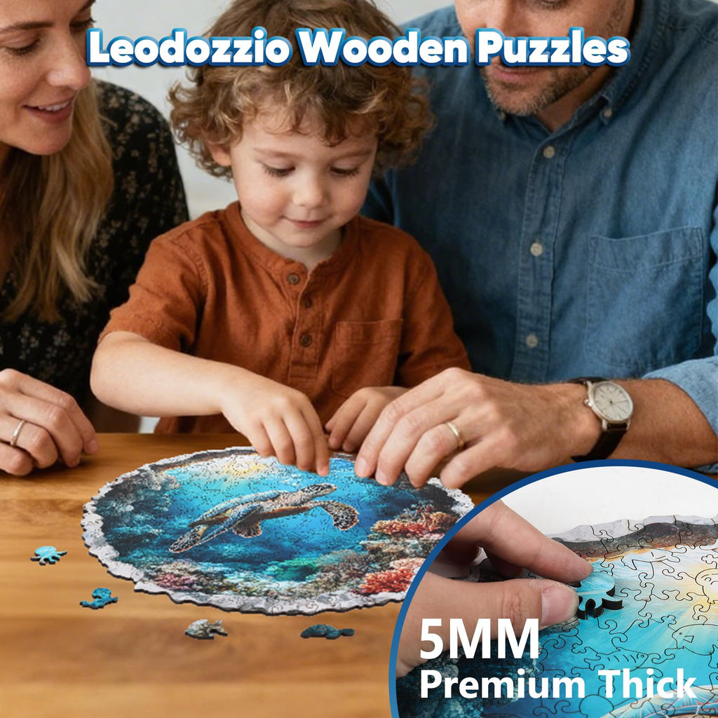 Leodozzio Wooden Sea Turtle Puzzle – 200 Pieces, 5mm Thick, Unique Rock-Edge Shapes