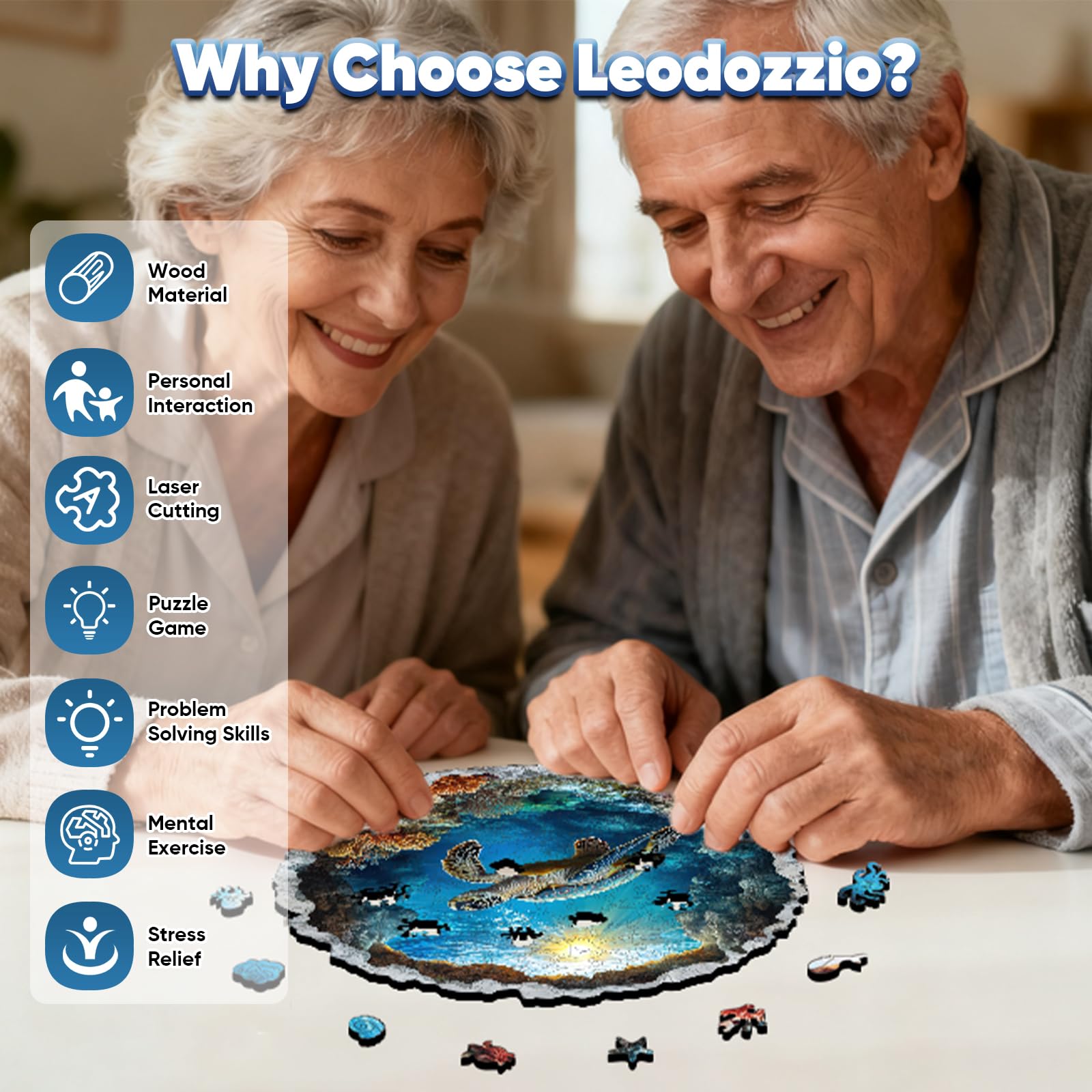 Leodozzio Wooden Sea Turtle Puzzle – 200 Pieces, 5mm Thick, Unique Rock-Edge Shapes