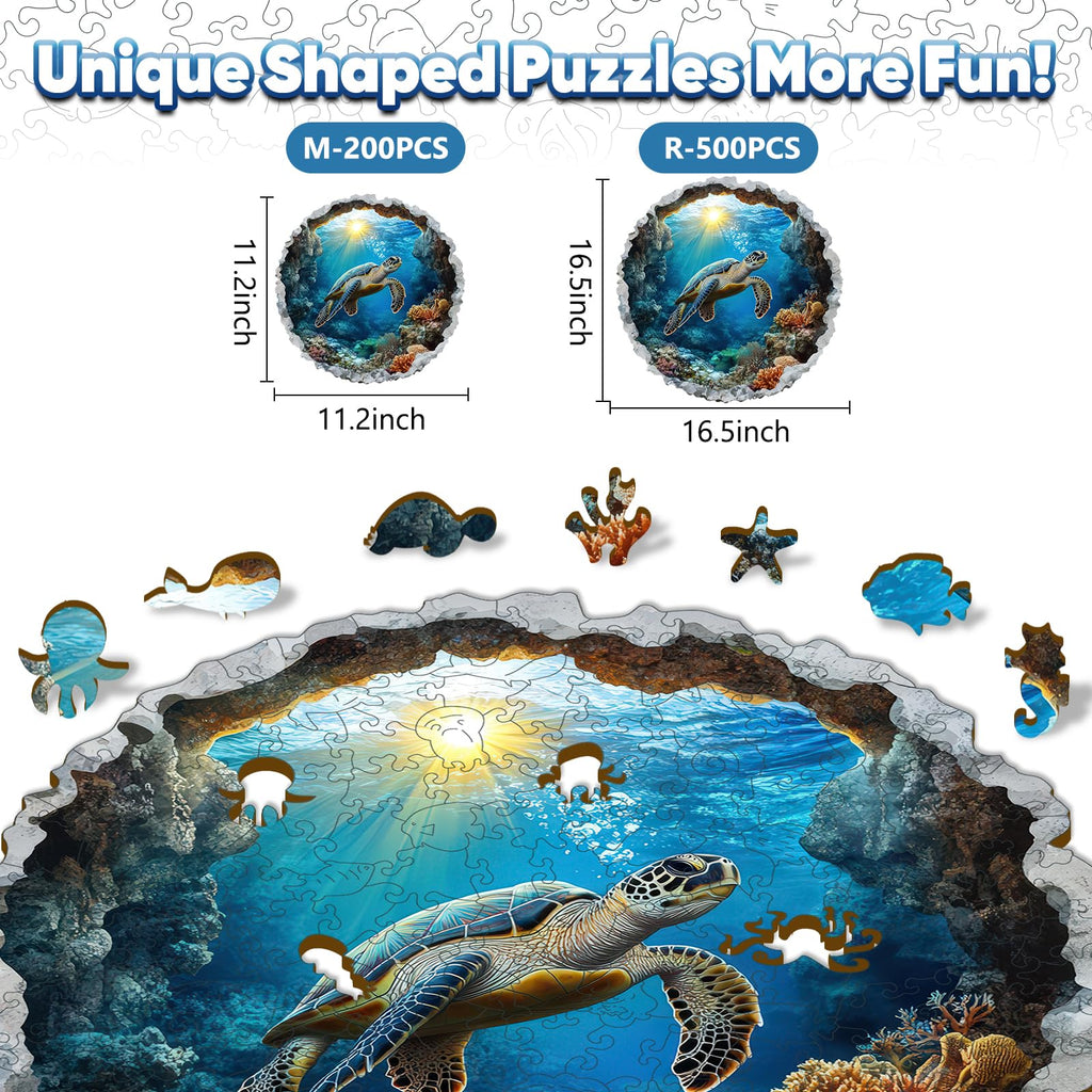 Leodozzio Wooden Sea Turtle Puzzle – 200 Pieces, 5mm Thick, Unique Rock-Edge Shapes
