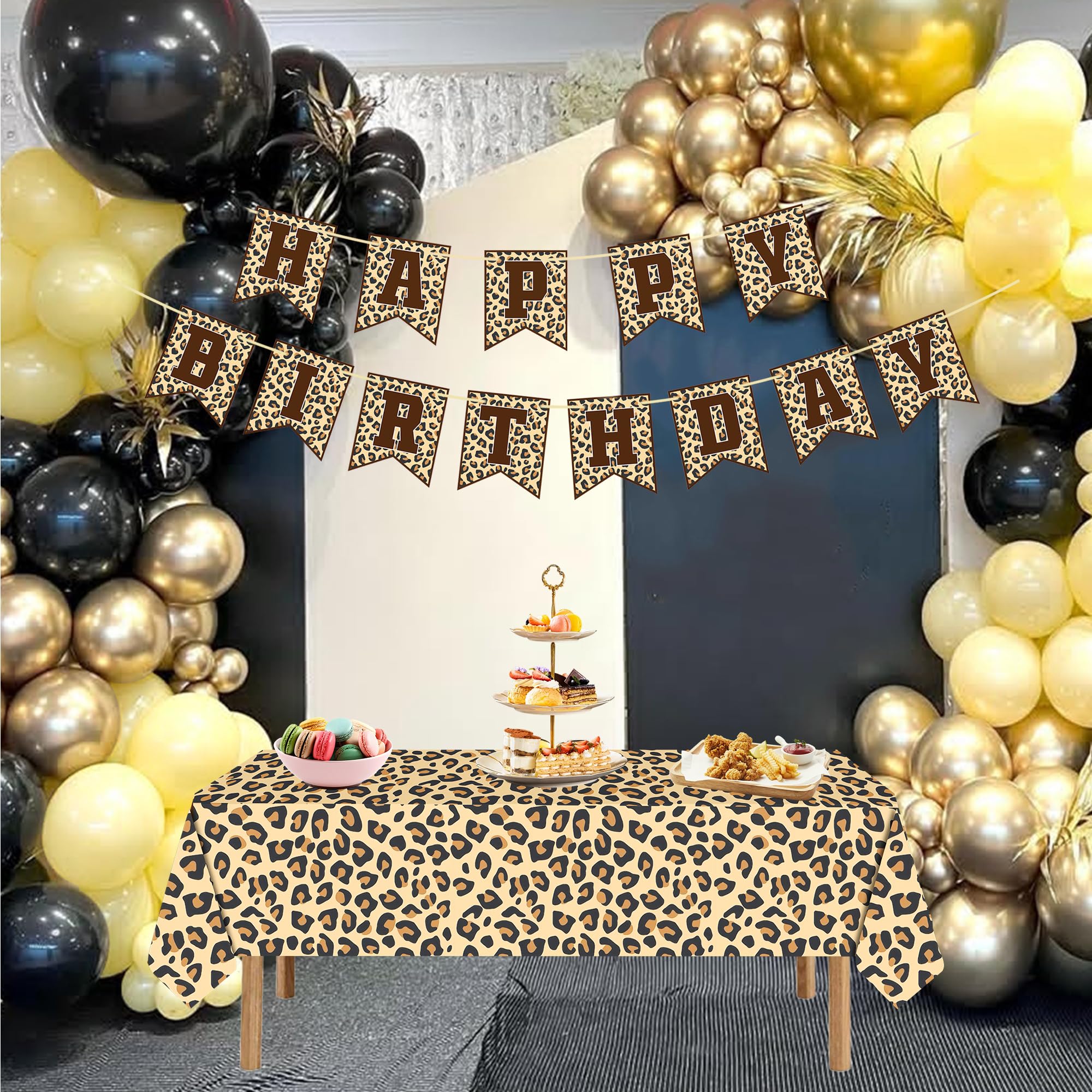 Leopard Print Party Decorations Kit – Cheetah Banner, Balloons & Tablecloth by PEMOTYST