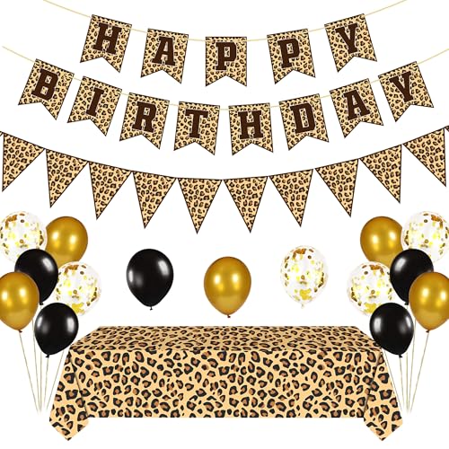 Leopard Print Party Decorations Kit – Cheetah Banner, Balloons & Tablecloth by PEMOTYST