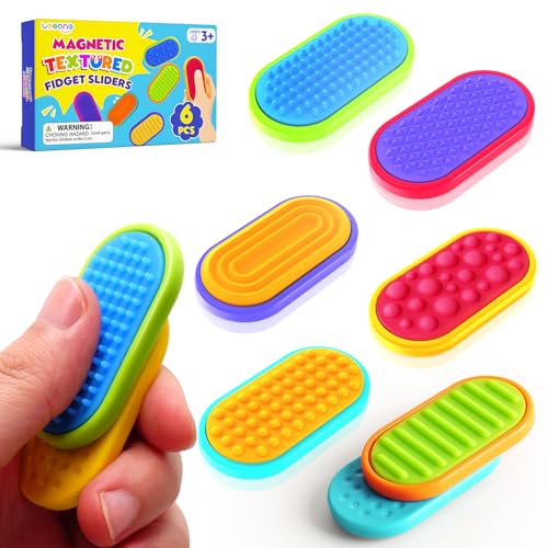 Lesong 6-Pack Silicone Magnetic Fidget Sliders - Sensory Toys for Stress Relief, Autism, ADHD - Portable Travel Fidgets for Kids and Adults