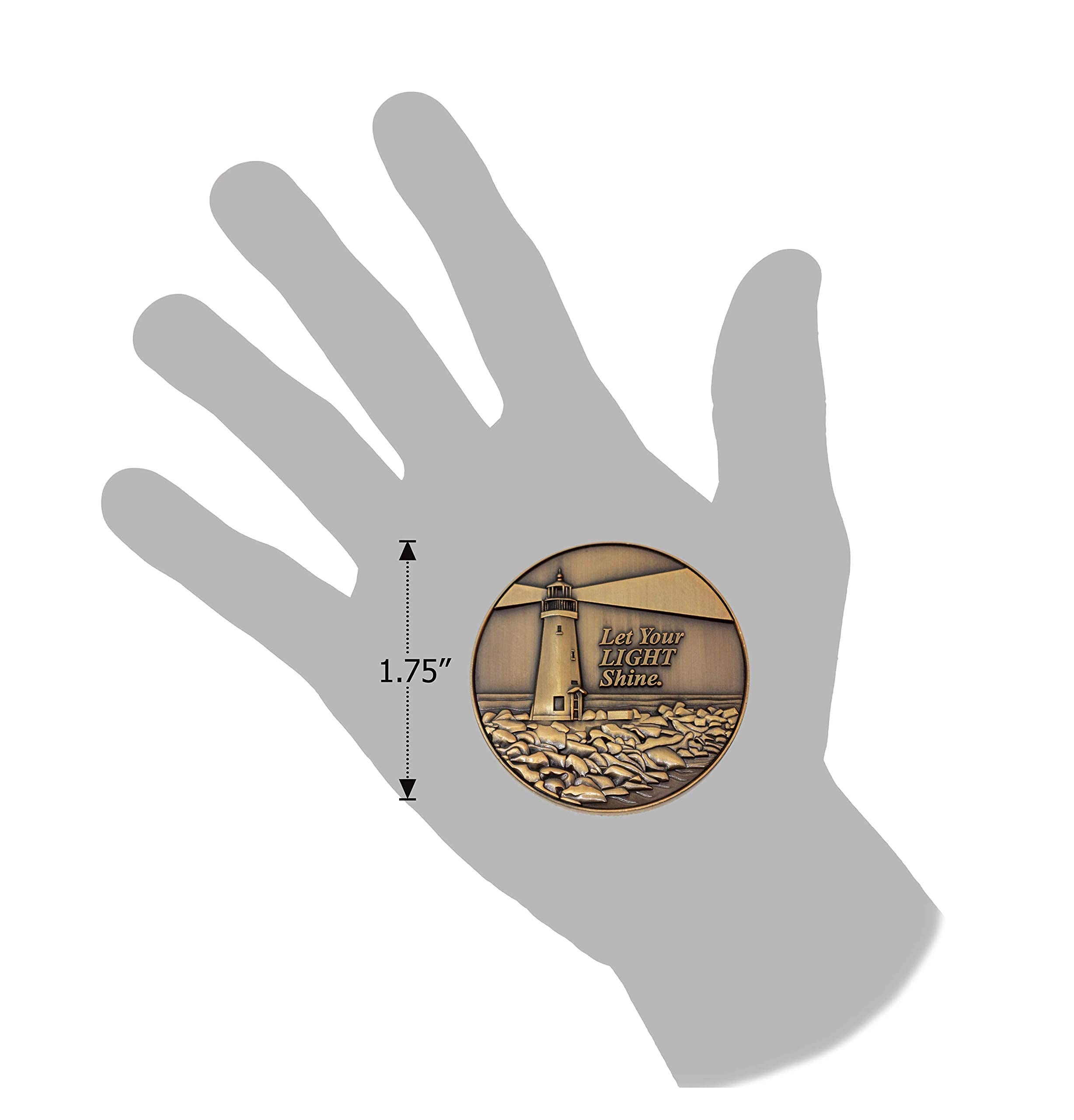 Let Your Light Shine Christian Challenge Coin - Antique Gold Plated Pocket Token with Matthew 5:16 - Encouragement Gift