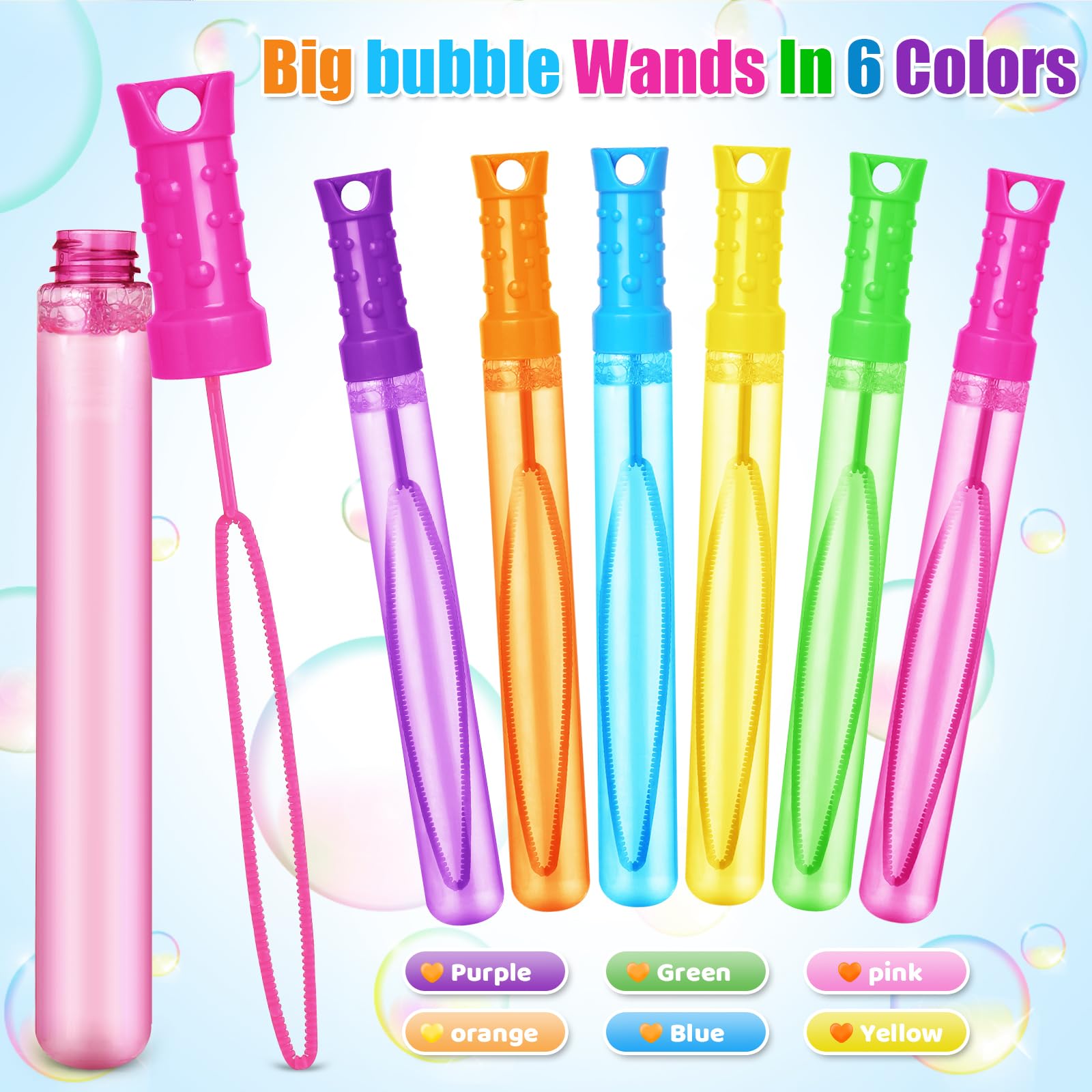 Letapapa 12-Pack Giant Bubble Wands – 6 Colors, 2 oz Each, Party Favors for Kids