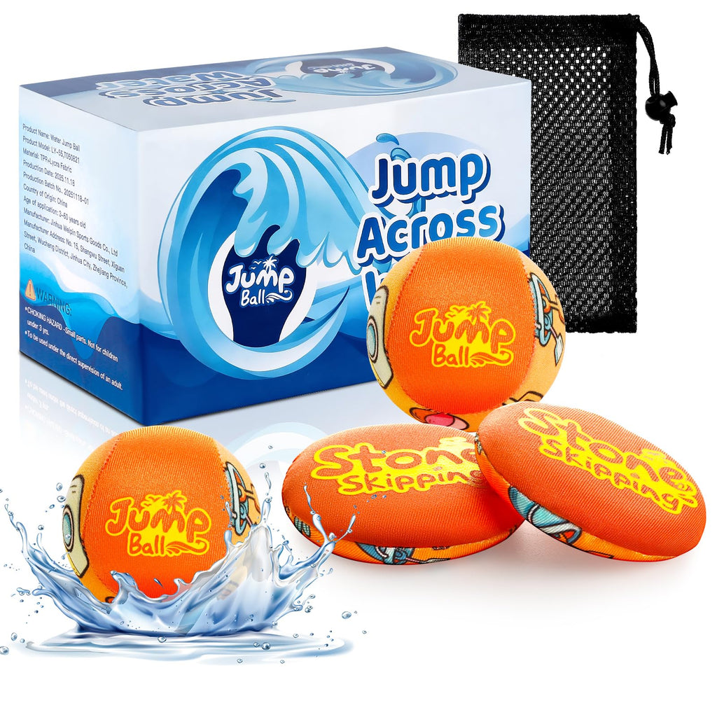 LETREEN 4-Piece Water Skipping Balls Set – Soft TPR Gel Bouncing Balls & Discs for Beach, Pool, Lake – Fun for Kids Ages 3+