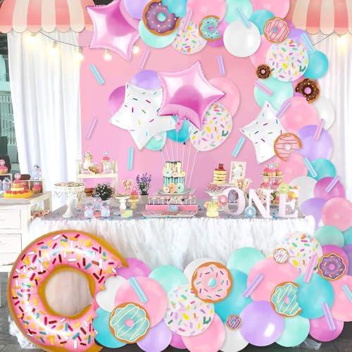 Levfla 100-Piece Donut Balloon Garland Kit – Pastel Party Decoration with Confetti, Cutouts, and Star Balloons