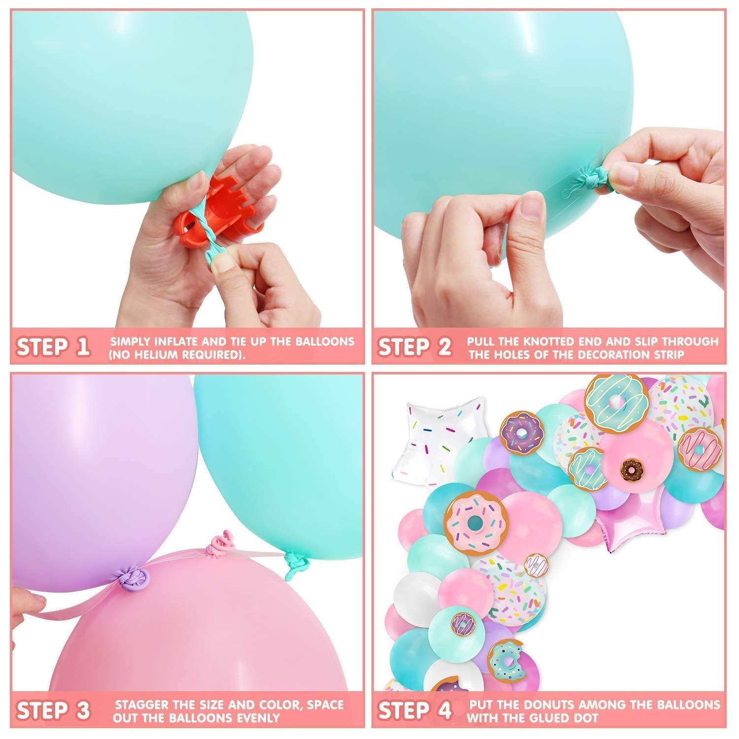 Levfla 100-Piece Donut Balloon Garland Kit – Pastel Party Decoration with Confetti, Cutouts, and Star Balloons