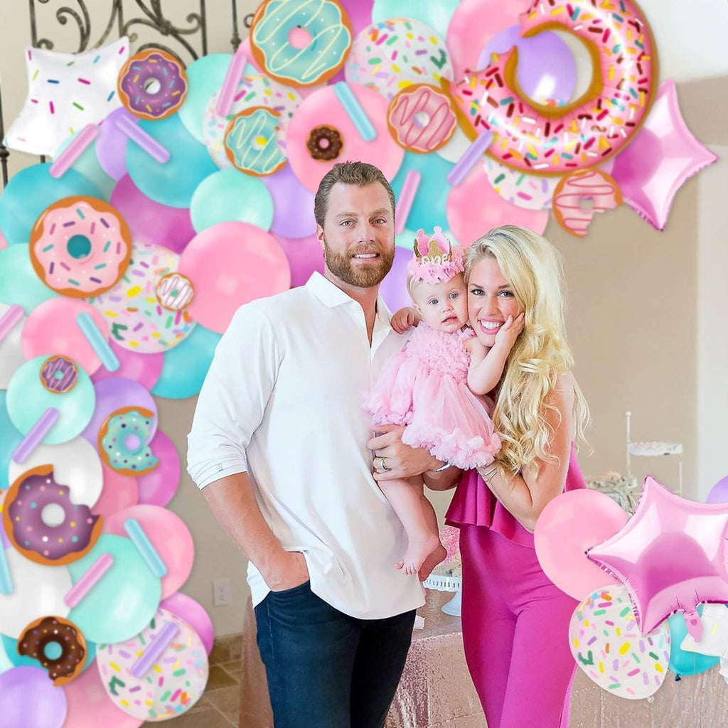 Levfla 100-Piece Donut Balloon Garland Kit – Pastel Party Decoration with Confetti, Cutouts, and Star Balloons
