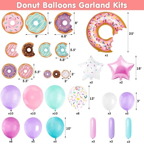 Levfla 100-Piece Donut Balloon Garland Kit – Pastel Party Decoration with Confetti, Cutouts, and Star Balloons