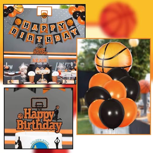 Levfla Basketball Birthday Party Decoration Set – 22 Latex Balloons, Giant Foil Balloons, Banner & Cake Topper