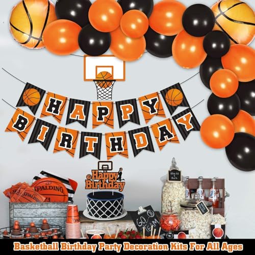 Levfla Basketball Birthday Party Decoration Set – 22 Latex Balloons, Giant Foil Balloons, Banner & Cake Topper