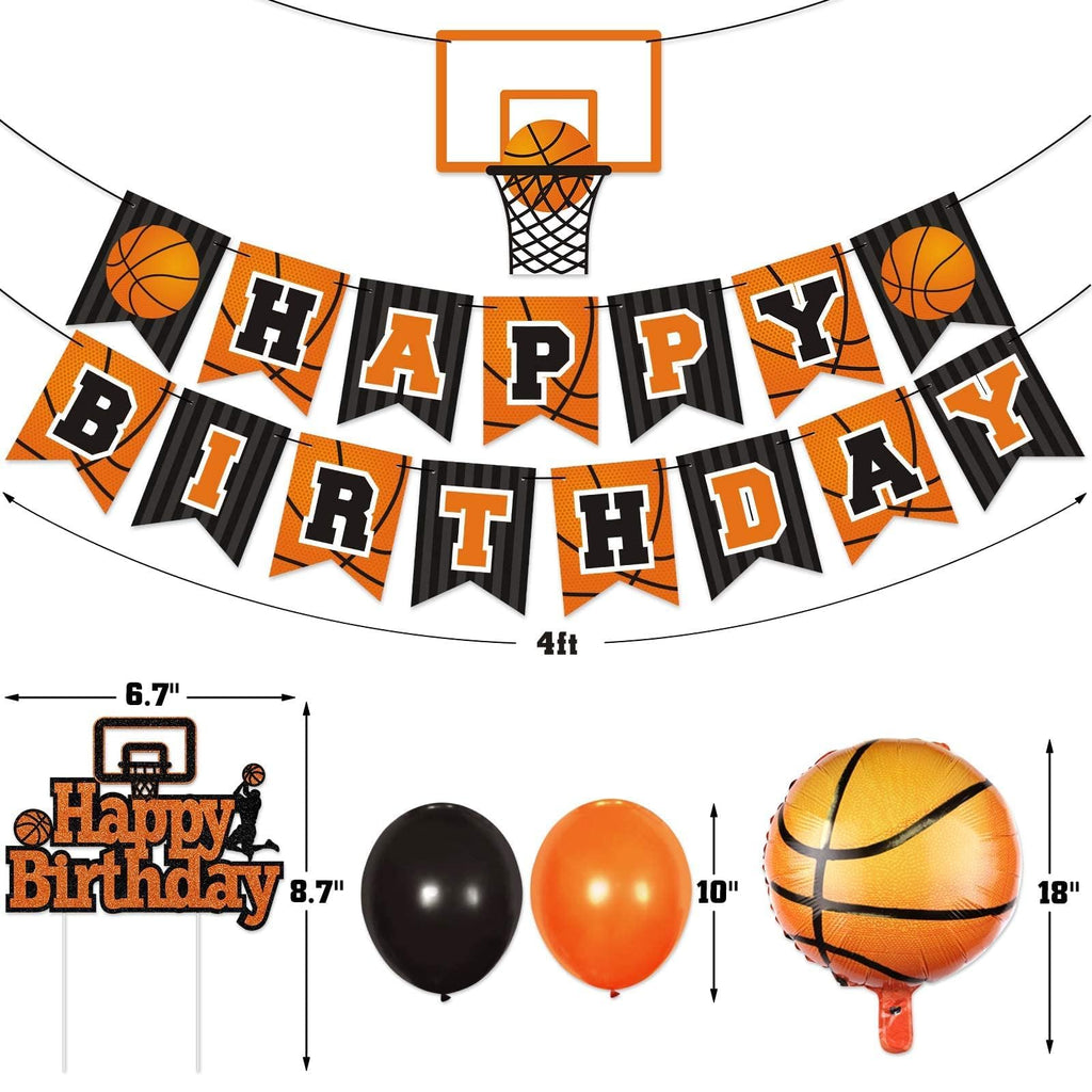 Levfla Basketball Birthday Party Decoration Set – 22 Latex Balloons, Giant Foil Balloons, Banner & Cake Topper