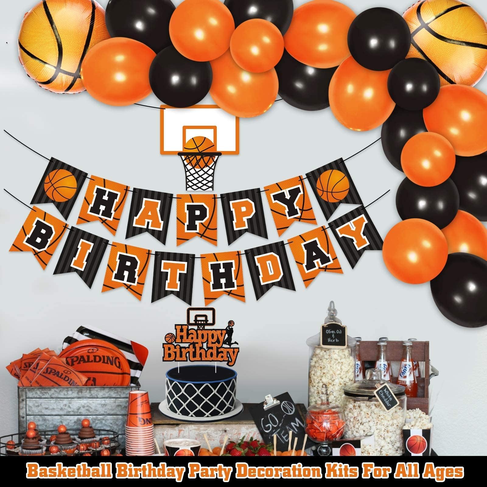 Levfla Basketball Birthday Party Decoration Set – 22 Latex Balloons, Giant Foil Balloons, Banner & Cake Topper
