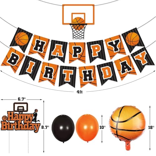 Levfla Basketball Birthday Party Decoration Set – 22 Latex Balloons, Giant Foil Balloons, Banner & Cake Topper