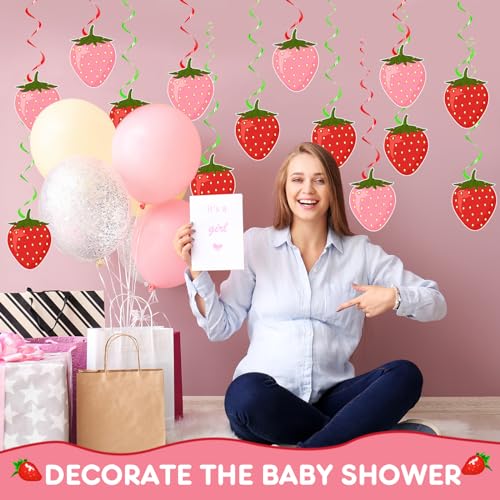 Lewtemi 36-Piece Strawberry Party Decorations – Hanging Paper Cutouts and Swirls for Birthday, Baby Shower, Summer Fruit Theme