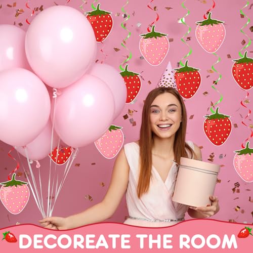 Lewtemi 36-Piece Strawberry Party Decorations – Hanging Paper Cutouts and Swirls for Birthday, Baby Shower, Summer Fruit Theme