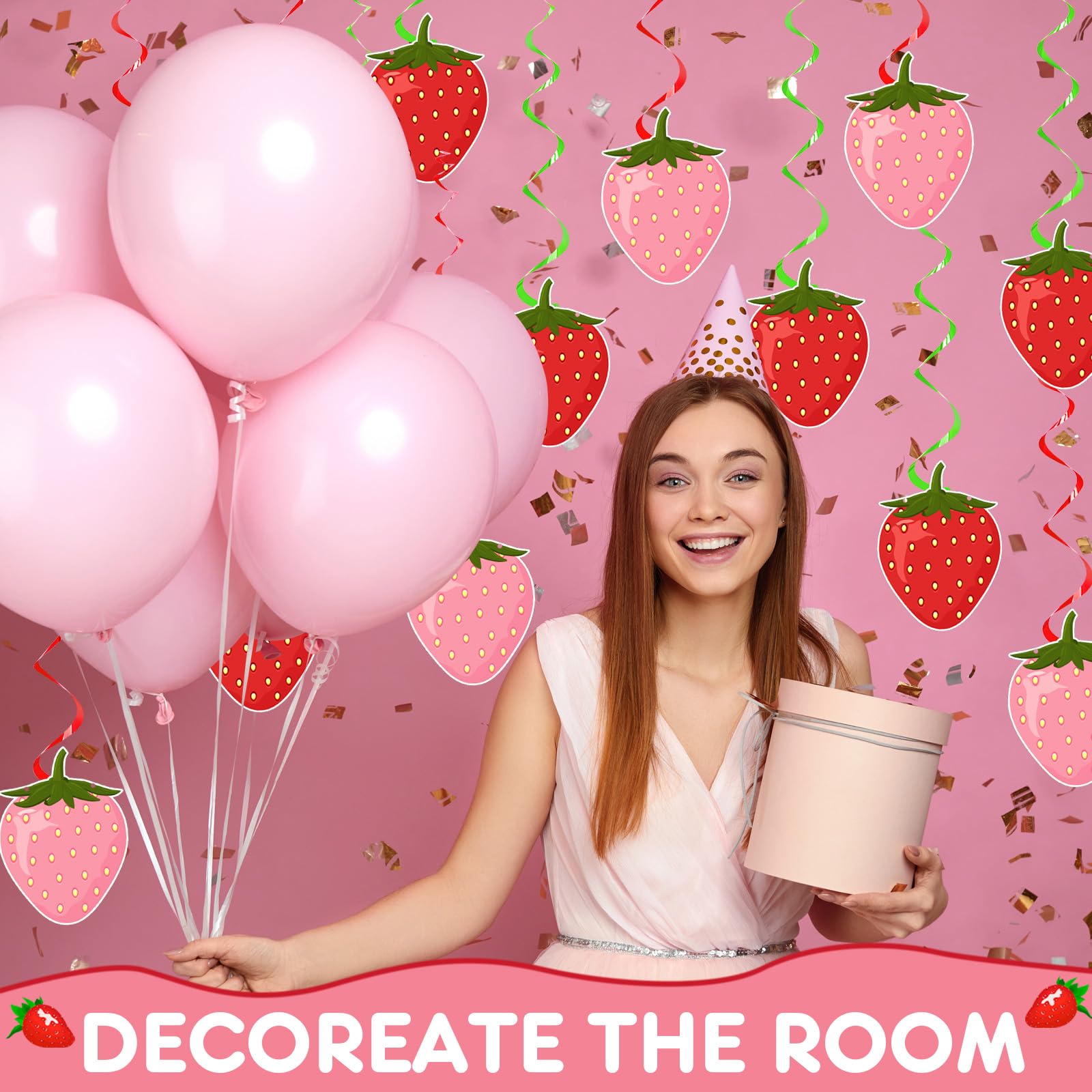 Lewtemi 36-Piece Strawberry Party Decorations – Hanging Paper Cutouts and Swirls for Birthday, Baby Shower, Summer Fruit Theme