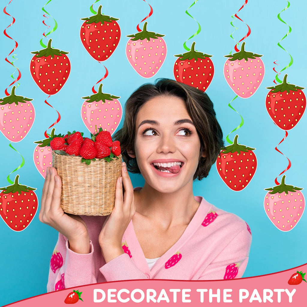 Lewtemi 36-Piece Strawberry Party Decorations – Hanging Paper Cutouts and Swirls for Birthday, Baby Shower, Summer Fruit Theme