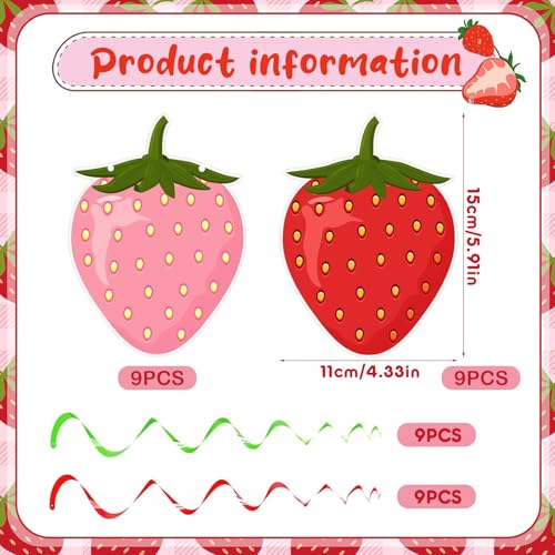 Lewtemi 36-Piece Strawberry Party Decorations – Hanging Paper Cutouts and Swirls for Birthday, Baby Shower, Summer Fruit Theme