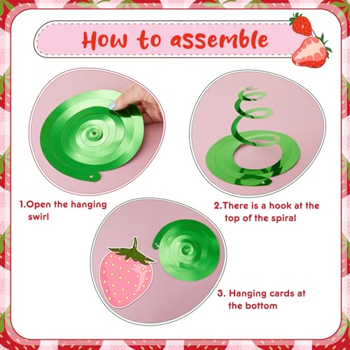 Lewtemi 36-Piece Strawberry Party Decorations – Hanging Paper Cutouts and Swirls for Birthday, Baby Shower, Summer Fruit Theme