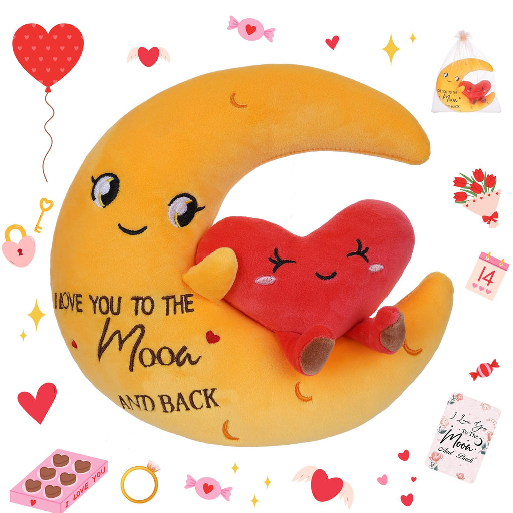 LeYoHa 10-Inch Moon Love Plush - I Love You to the Moon and Back Stuffed Animal with Heart and Gift Card