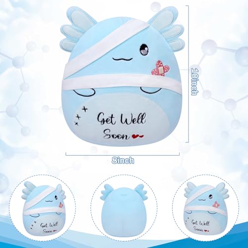 LeYoHa Get Well Soon Plush Axolotl - 10 Inch Soft Stuffed Animal with Bandage and Embroidery, Includes Gift Bag and Greeting Card
