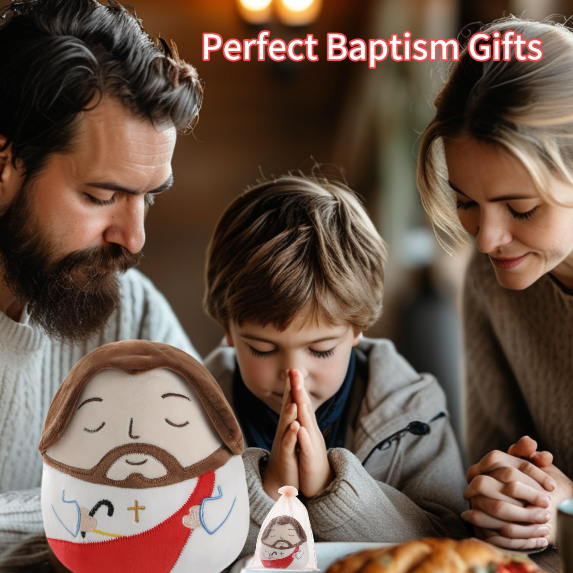 LeYoHa Jesus Plush Toy – 8 Inch Stuffed Animal with Cross Embroidery, Baptism & Easter Gift Set