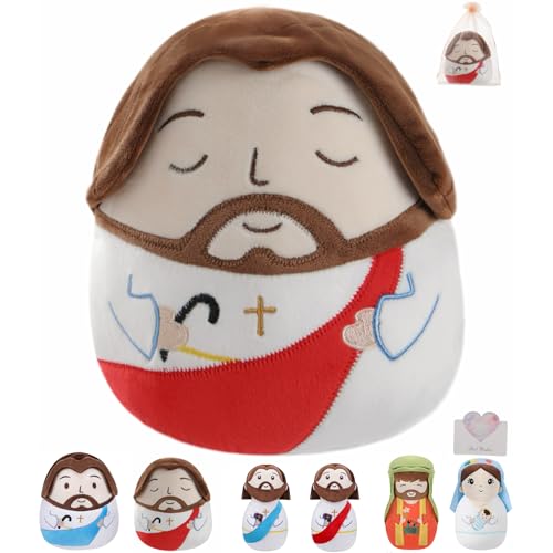 LeYoHa Jesus Plush Toy – 8 Inch Stuffed Animal with Cross Embroidery, Baptism & Easter Gift Set