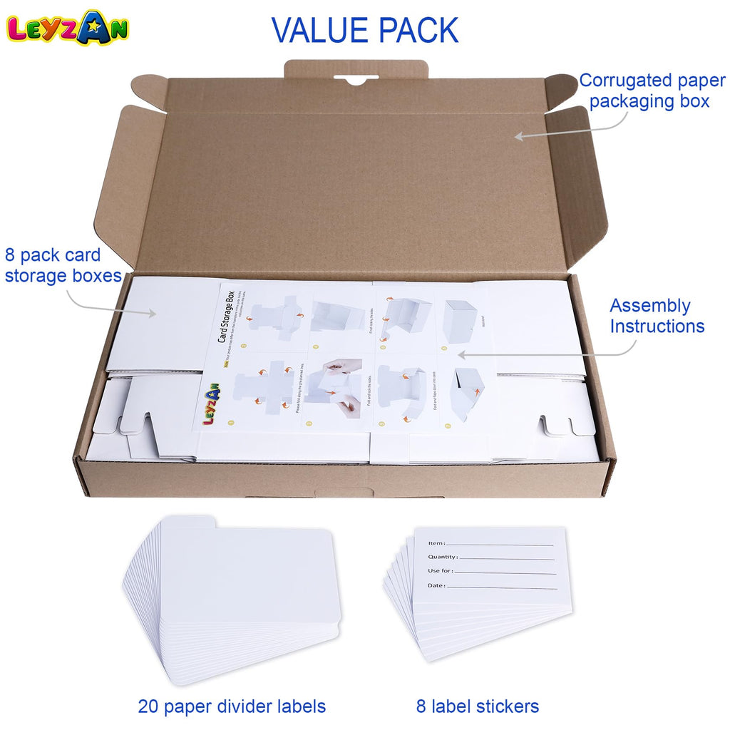 Leyzan 8-Pack Trading Card Storage Box – Holds 3200 Cards with Dividers & Labels