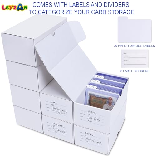 Leyzan 8-Pack Trading Card Storage Boxes for Toploaders - 7 Inch, Holds 800 Toploaders with Dividers and Labels