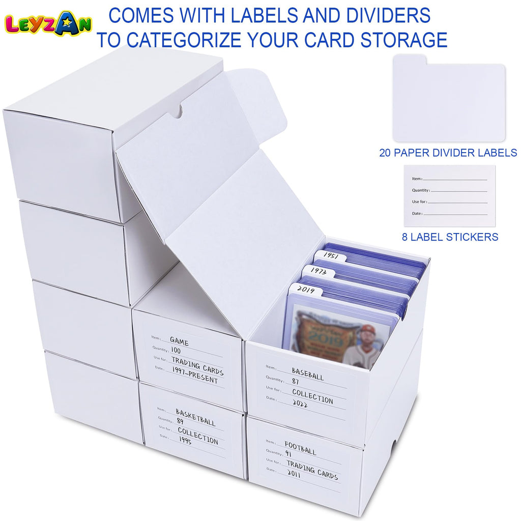 Leyzan 8-Pack Trading Card Storage Boxes for Toploaders - 7 Inch, Holds 800 Toploaders with Dividers and Labels