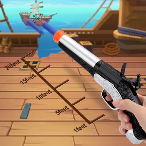 LEZKIDOL Pirate Foam Blaster Pistol - 20 Darts, 6m Range, Silver - Kids Costume Accessory