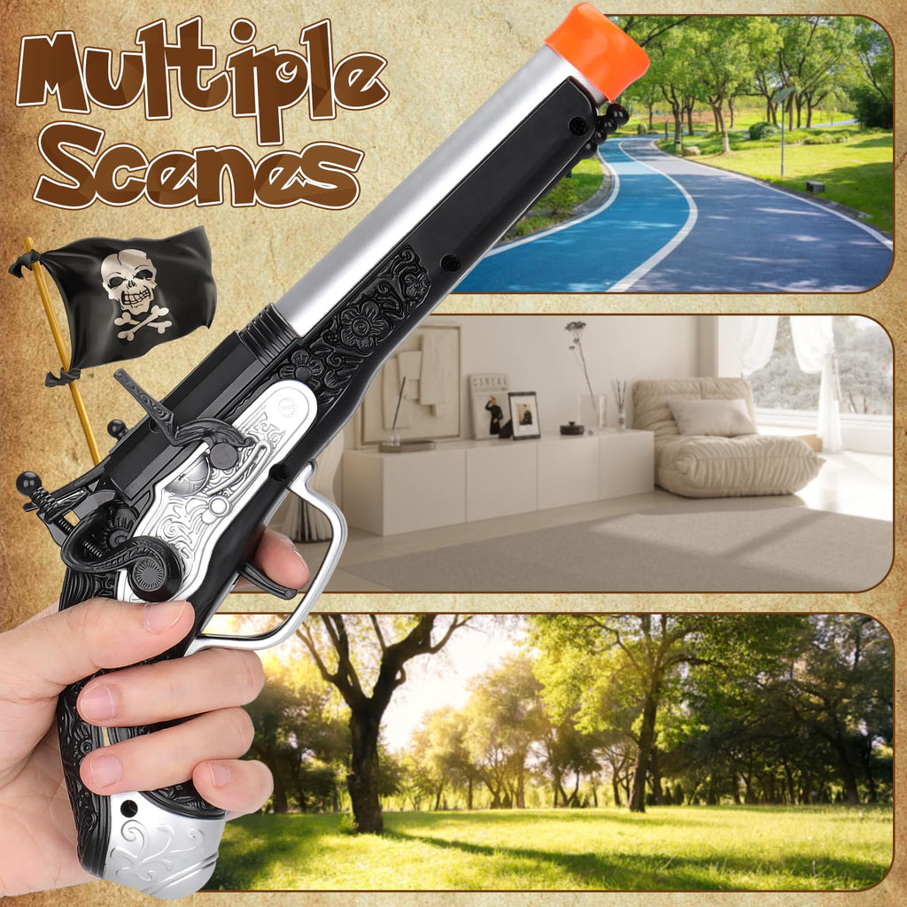 LEZKIDOL Pirate Foam Blaster Pistol - 20 Darts, 6m Range, Silver - Kids Costume Accessory